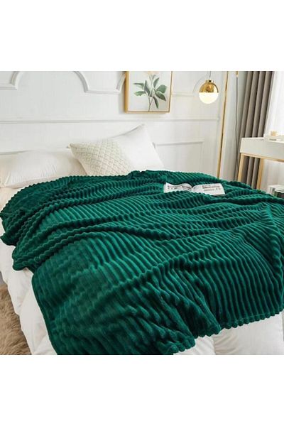 OEM Patura Pufoasa Cocolino cu Model Dungi, Pat Dublu, 180x200cm, Culoare Verde Smarald