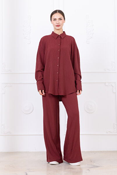 Meşe Moda Seersucker Women's Shirt Pants Double Set