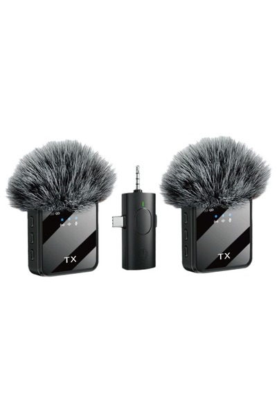 bovinox Kablosuz 2'li Yaka Mikrofonu Type-C İphone 3.5mm Jack Girişli Yayıncı...