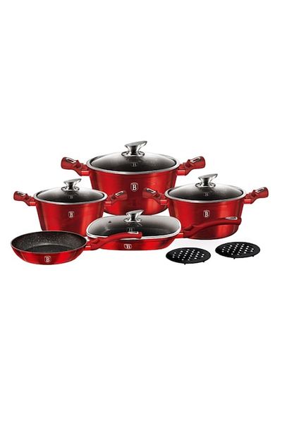 Berlinger Haus 11-Piece Marble-Coated Pots and Pans Set Burgundy Metalic Line Berlinger Haus BH 7142