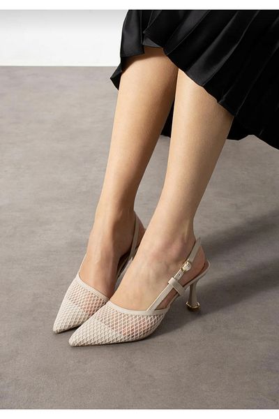 MyLina Shoes Mesh Detailed Open Back Stiletto