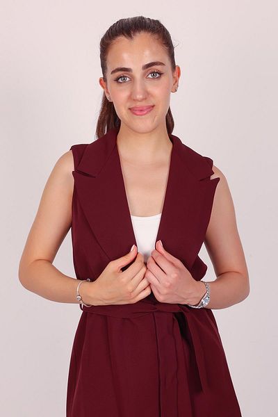 Hazel Women's Burgundy Sleeveless Belted Vest