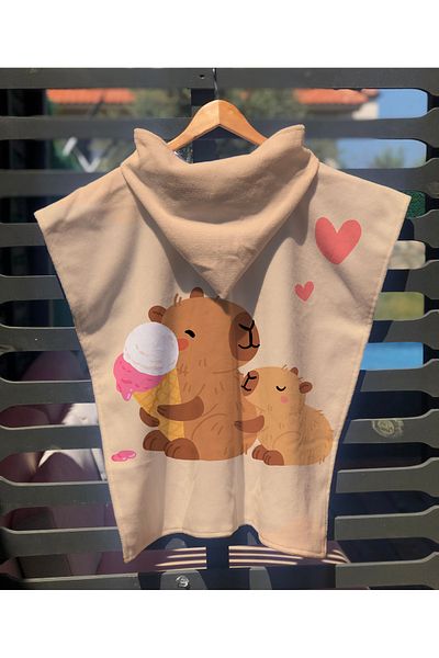 Evmila Capybara Patterned Children's Poncho Beach Towel & Bathrobe 60X60 cm