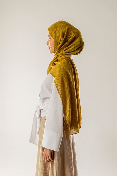 FLEUR SOİE Dama Pattern Burned Wheat Muslin Shal