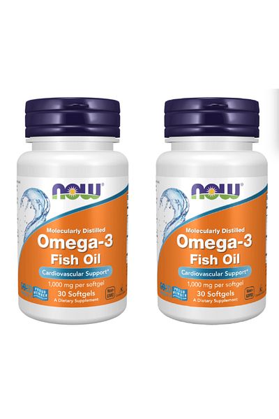 Now Foods Omega-3 Fish Oil 30 Molecularly Distilled Softgels, Support, Pack Of 2