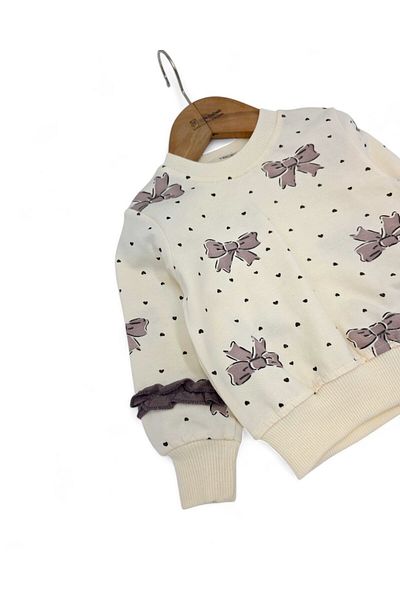 Ege Bebek Baby Girl Bow Printed Seasonal 2-Piece Set – Bow Ruffled Long Sleeve Top and Bottom 6-24 Months