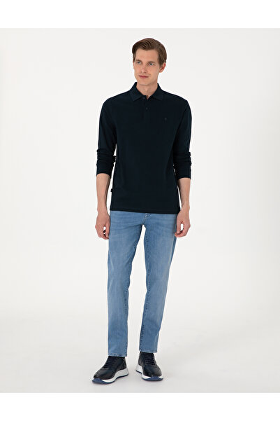 Pierre Cardin Lacivert Slim Fit Kıvrılmaz Polo Yaka Basic Pike Sweatshirt 50314048-VR033