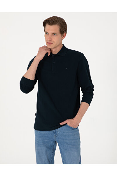 Pierre Cardin Lacivert Slim Fit Kıvrılmaz Polo Yaka Basic Pike Sweatshirt 50314048-VR033