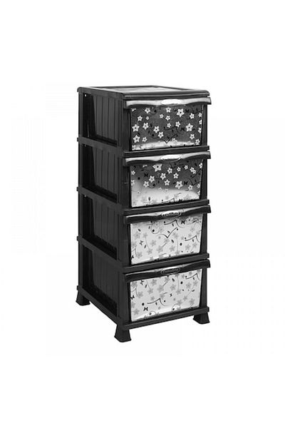 OEM 4-Drawer Storage Cabinet, 87x46x37 cm, Black-White