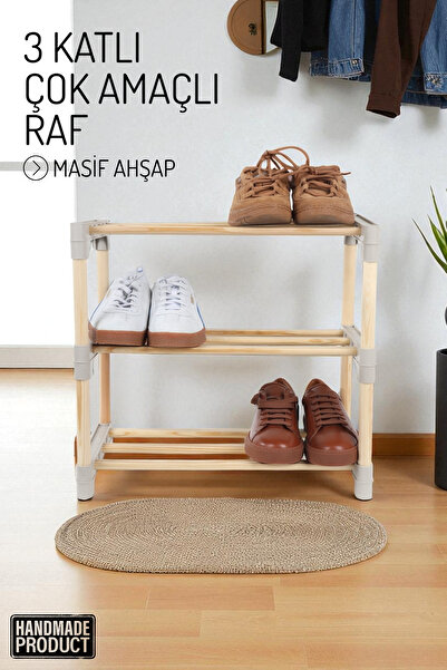 Nandy Home 3 Katlı Masif Ahşap Çok Amaçlı Raf – Mutfak, Banyo, Ofis Düzenleyici