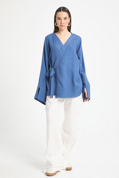minaaise Kimono de muselină oversize Indigo 29219
