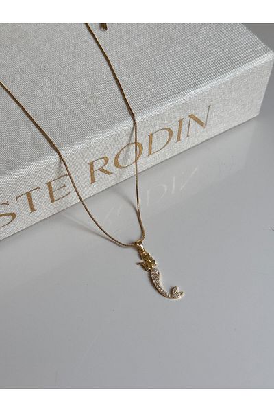 LEROSY CO Gold Color Women's Steel Necklace with Stone Detail and Mermaid Figure – Elegant and Fantastic Design