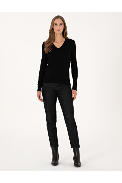 Pierre Cardin Black Slim Fit V-Neck Basic Sweater 50310915-Vr046