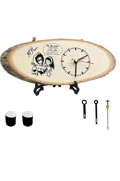 OEM Vintage wall clock, 30.5 x 12 cm, on wooden board, multicolor