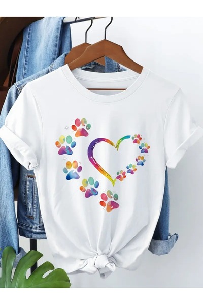 CLASİVA تي شيرت على شكل قلب وسعادة مناسب للموسم بتصميم عصري مطبوع حسب الطلب ل...