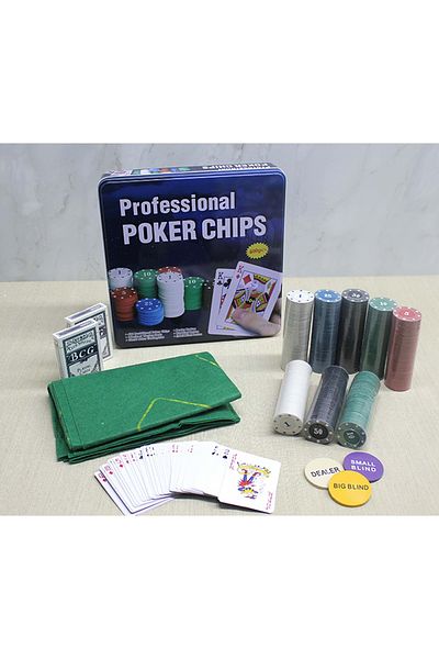 HEPBİMODA Poker Game with Metal Box 400 Chips and 2 Pcs Playing Cards Set
