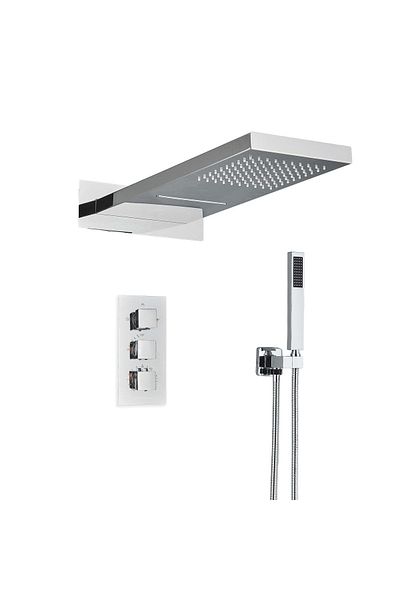 CasaVie Waterfall shower head set, with thermostat, shiny silver, 3 water flow functions, code 1240