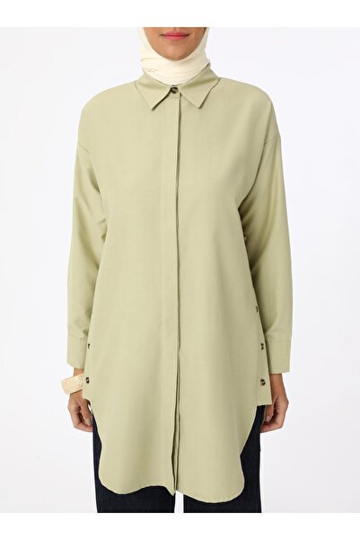 Refka Düğme Detaylı Poplin Tunik - Yesil -
