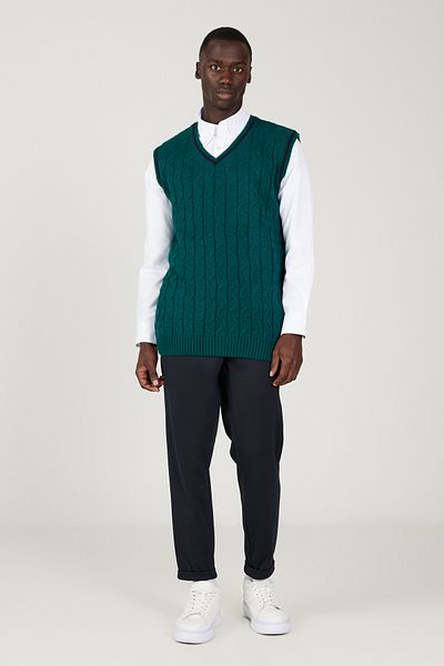 AC&Co / Altınyıldız Classics Men's Green Standard Fit Regular Cut V-Neck Knitwear Sweater
