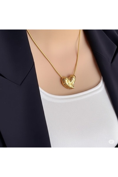 FAMEMUS ACCESSORY قلادة من الفولاذ لونا ذات شكل عضوي من الحجر الذهبي