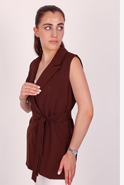 Hazel Women's Brown Sleeveless Belted Vest