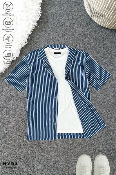 Nyda Collections Cămașă cu mânecă scurtă oversize din lycra sezonieră din țesătură de bumbac waffle pentru bărbați