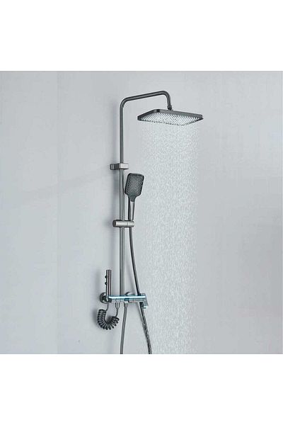 CasaVie Coloană de duș cu afișaj digital și multiple funcții de curgere, gri, cu efect de ploaie, cod 1179