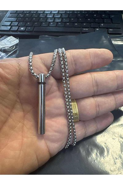 Herşey Nota Stainless Steel Titanium Cylinder Capsule Pendant – Unisex Pendant with Openable Hidden Storage Compartment Jewelry