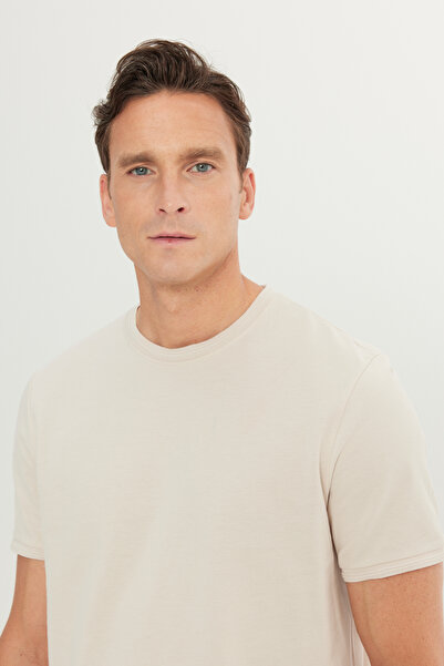 ALTINYILDIZ CLASSICS Μπλουζάκι από 100% ΒΑΜΒΑΚΙ εφαρμοστό ΣΤΡΟΓΓΥΛΟ ΣΤΡΟΓΓΥΛΟ ΜΠΕΖ ΜΠΛΟΥΖΑ