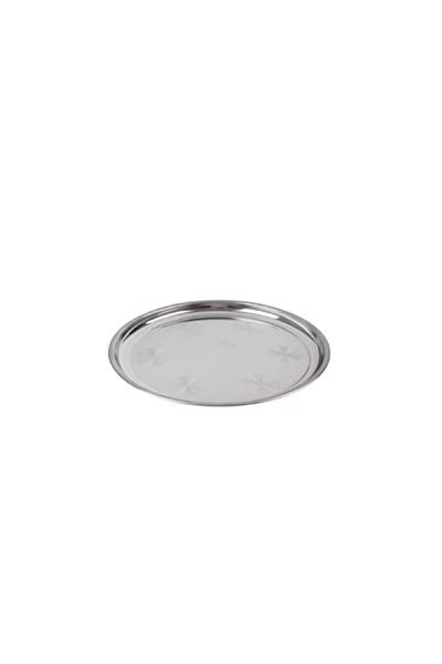 OEM Tavă rotundă de servire, metal argintiu, 35 cm