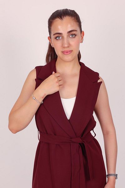Hazel Women's Burgundy Sleeveless Belted Vest