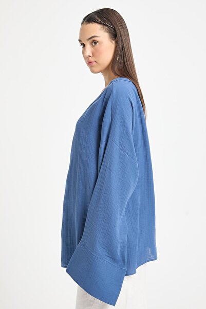 minaaise Kimono de muselină oversize Indigo 29219