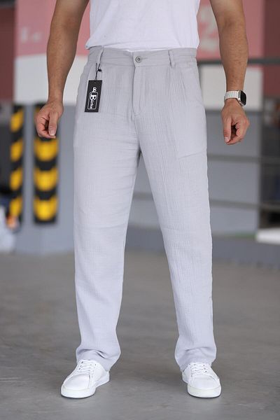 Bürke Double Pleated Gray Color Elastic Waist Quality Comfortable Cut Muslin Baggy Trousers