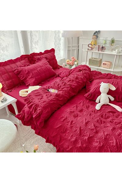 JOJO HOME Crepe double bed linen, fine, 6 pieces, CRP-20, burgundy, 230 x 250