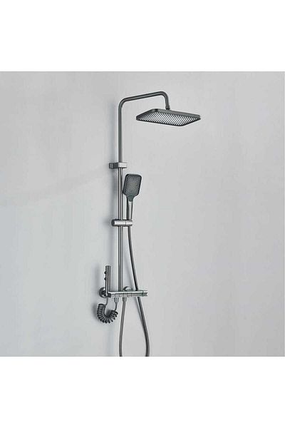 CasaVie Coloană de duș cu afișaj digital și multiple funcții de curgere, gri, cu efect de ploaie, cod 1179