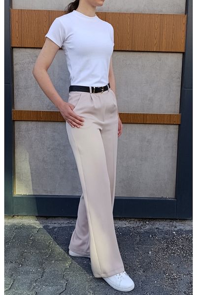 siyalife Women's Button Pleated High Waist Crepe Fabric Comfortable Fit Palazzo Pants