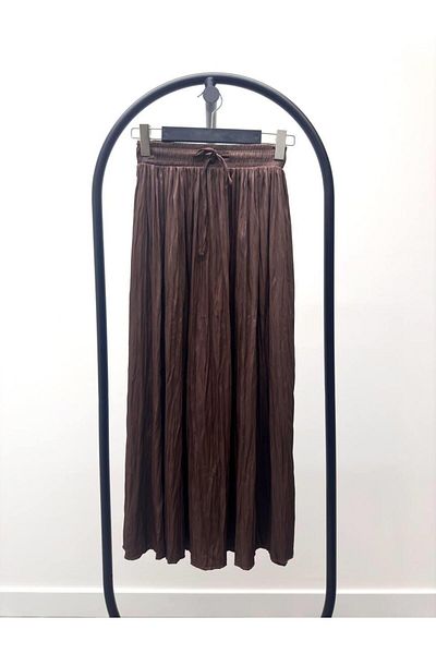 Maldia Shop Women's Crushed Lace Midi Brown Skirt