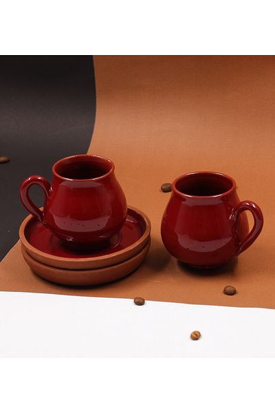 vegahediye v vega Set of 2 Handmade Ceramic Stoneware Glazed Red Turkish Coffee Cup Set 4 Pieces
