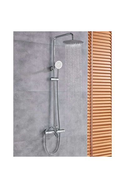 CasaVie Shower column with thermostat, round shower head and rain effect, silver chrome, code 1326