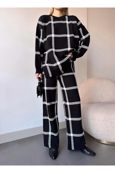 KAZAX Σετ πλεκτό καρό ασπρόμαυρο