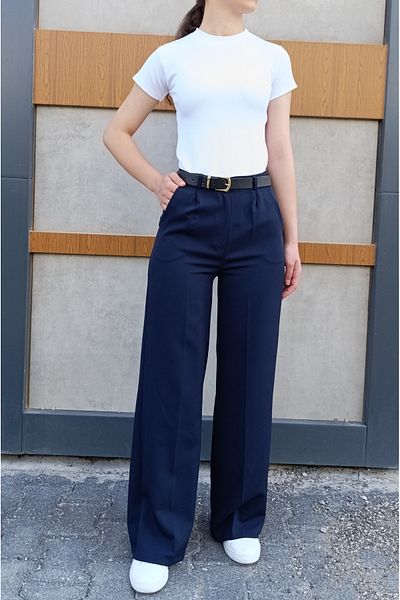 siyalife Women's Button Pleated High Waist Crepe Fabric Comfortable Fit Palazzo Pants