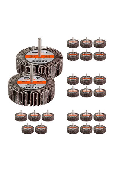 Lawazim Pro7 Sanding Flap Wheel 25pcs -80x25mm 180 Grit, 6mm Shank for Drill, Metal & Wood Polishing