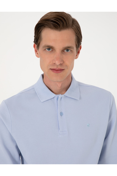 Pierre Cardin Açık Mavi Slim Fit Kıvrılmaz Polo Yaka Basic Pike Sweatshirt 50314048-VR003