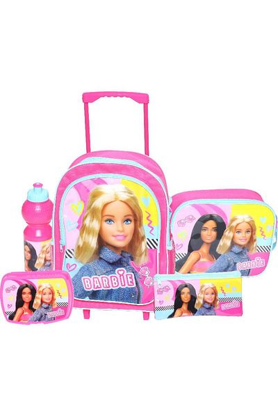 mattel مجموعة باربي ٥ في ١ حقيبة عربة مع ملحق - عربة مدرسية للبنات مقاس ١٧ بوصة