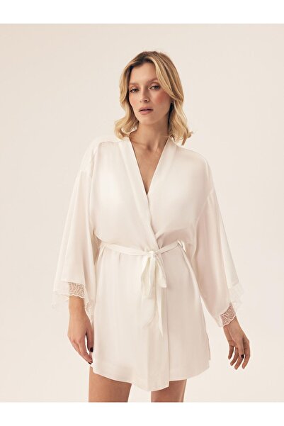 ESOTIQ Women's Satin House Robe Dressing Gown with Lace Kimono Style Elegant | Rhein