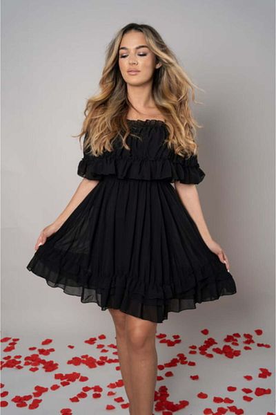 MONNET MODA Rochie neagră din voal - mărime universală