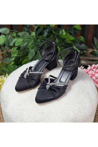 MEY Satin Stone Ankle Band Block Heel Shoes M1121
