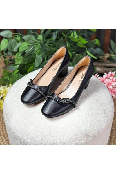 MEY Satin stone strap detailed block heel shoes m1128