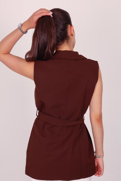 Hazel Women's Brown Sleeveless Belted Vest