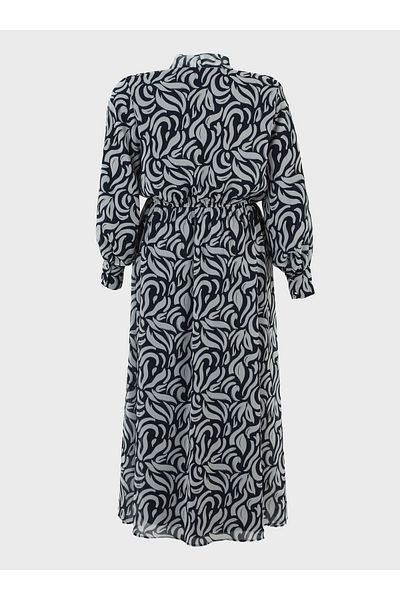 ALİA Rochie din șifon cu model geometric de mărime mare cu guler eșarfă - bleumarin - alb - Alia